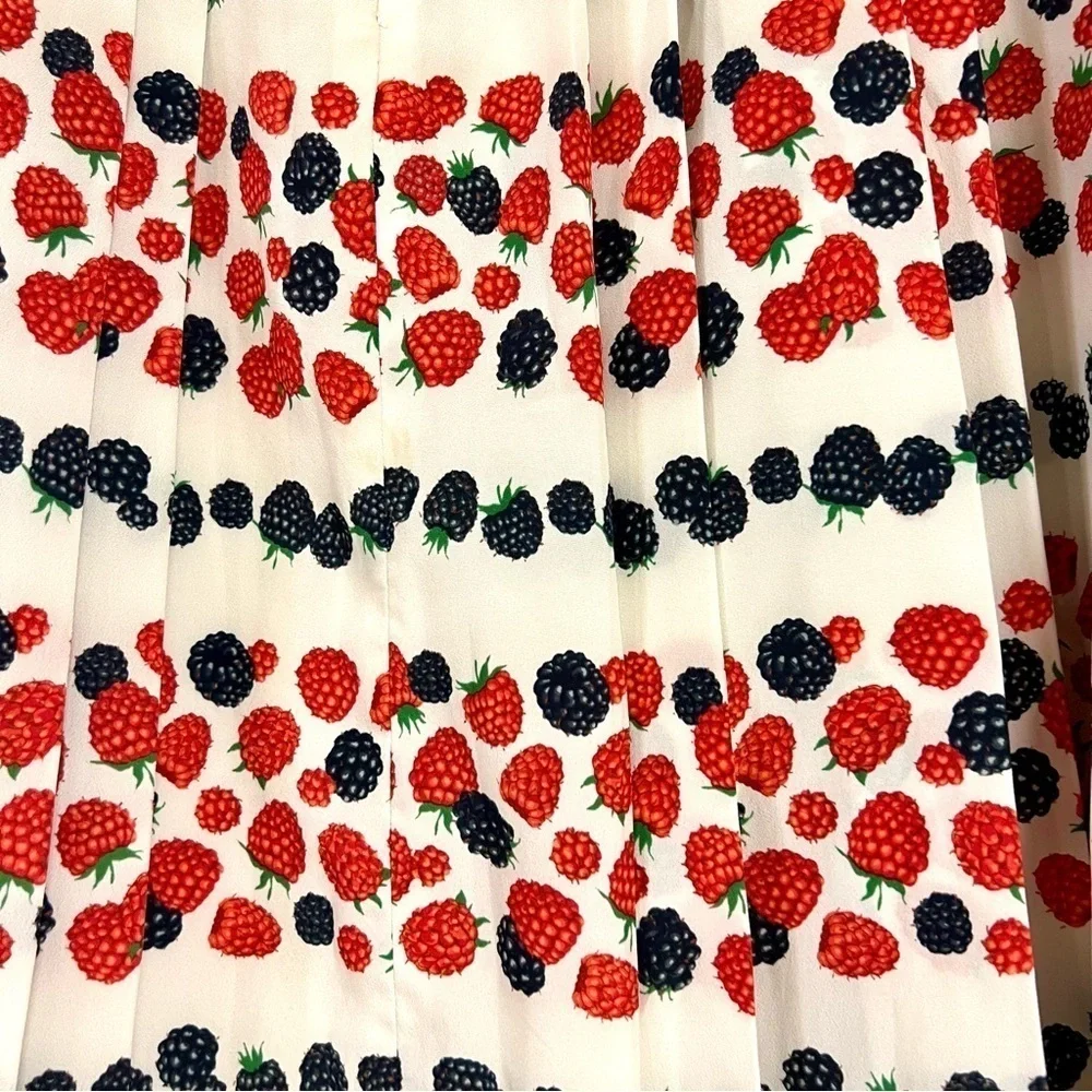 J. Crew Berry Print Ivory Red Blue Pleated Midi Skirt boho cottagecore women’s 4